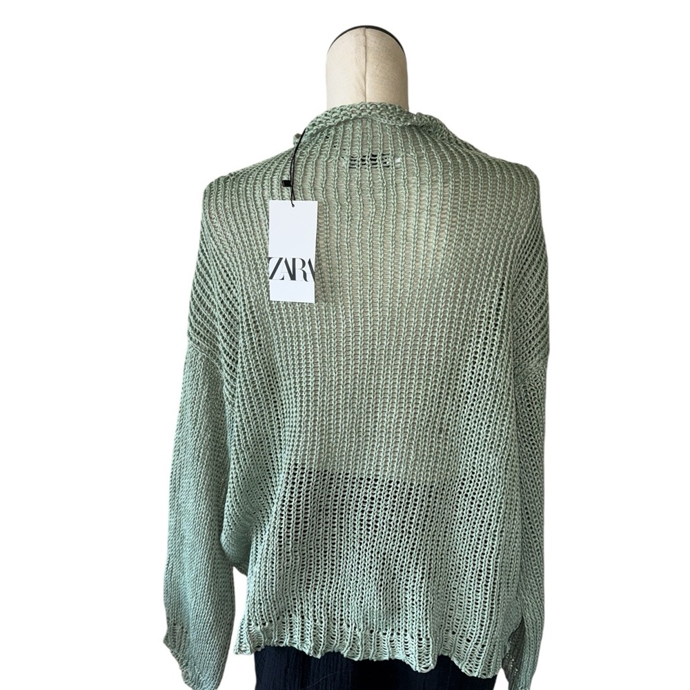 NWT Zara Open Knit Sweater L Mint Sage Sheer Drop Shoulder Slouchy Bloggers Fave - Picture 9 of 9